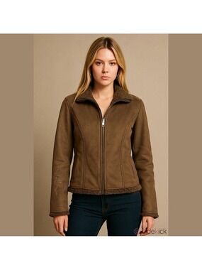 L.L. Bean Tan Faux Shearling Jacket Y2K Sherpa Lined Size Medium